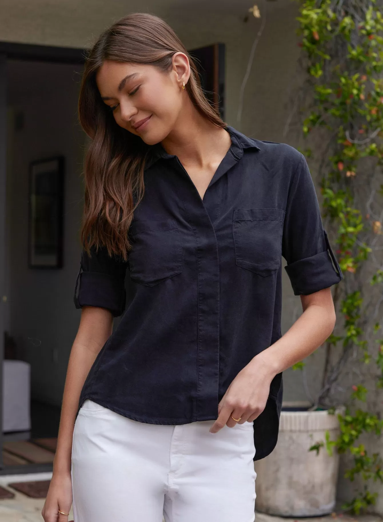 Bella Dahl Essentials Tops-Split Back Button Down - Vintage Black