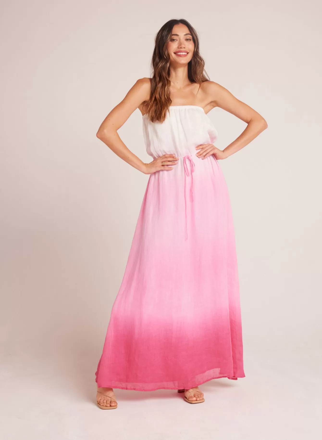 Bella Dahl Long Dresses-Strapless Linen Maxi Dress - Pink Ombre Dye