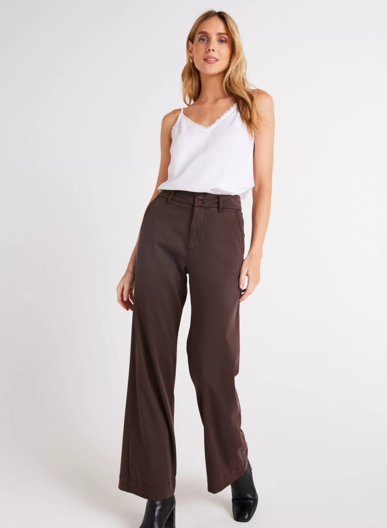 Bella Dahl Essentials Bottoms-Sydney Wide Leg Pant - Chestnut Brown