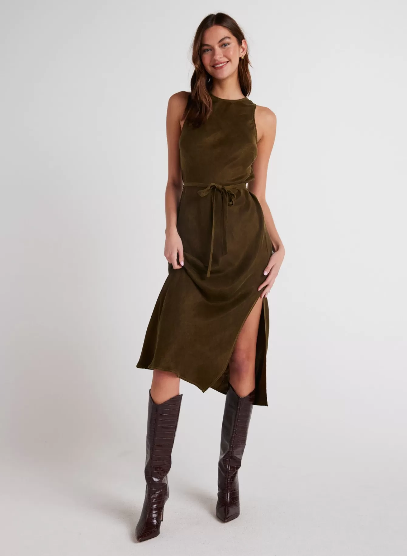 Bella Dahl Long Dresses-Tank Slip Dress - Autumn Olive