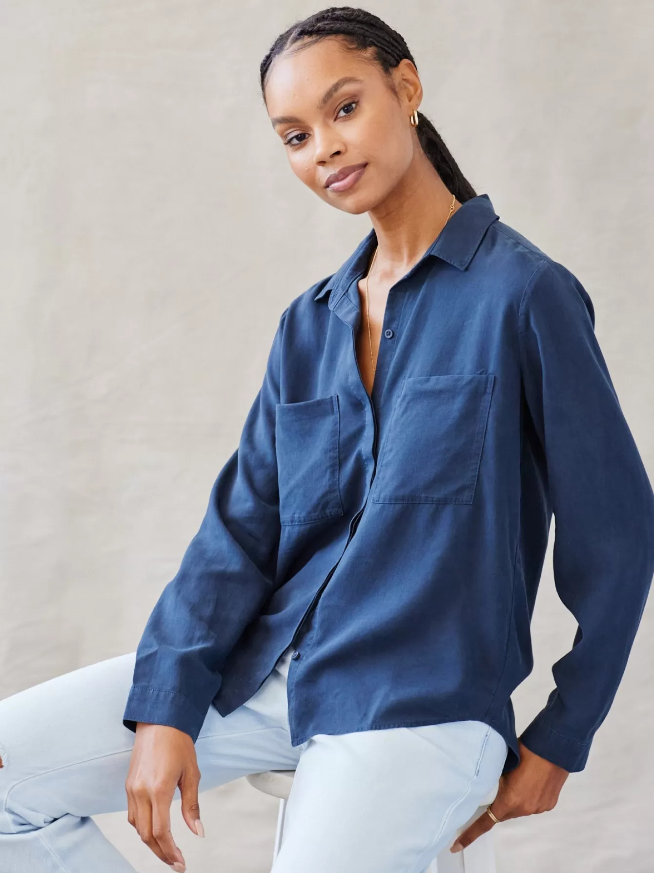 Bella Dahl Essentials Tops-Two Pocket Classic Button Down - Endless Sea