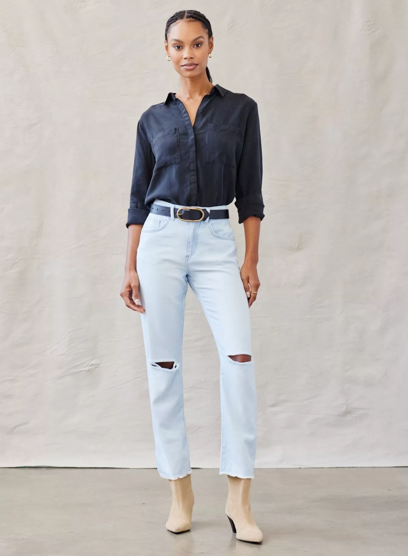 Bella Dahl Long Sleeve-Two Pocket Classic Button Down - Vintage Black