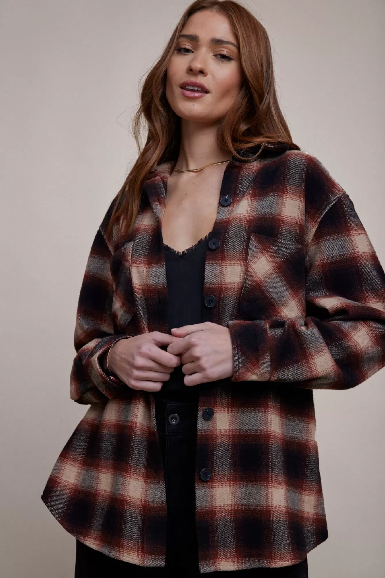 Bella Dahl Outerwear-Two Pocket Oversize Shacket - Heritage Red Plaid