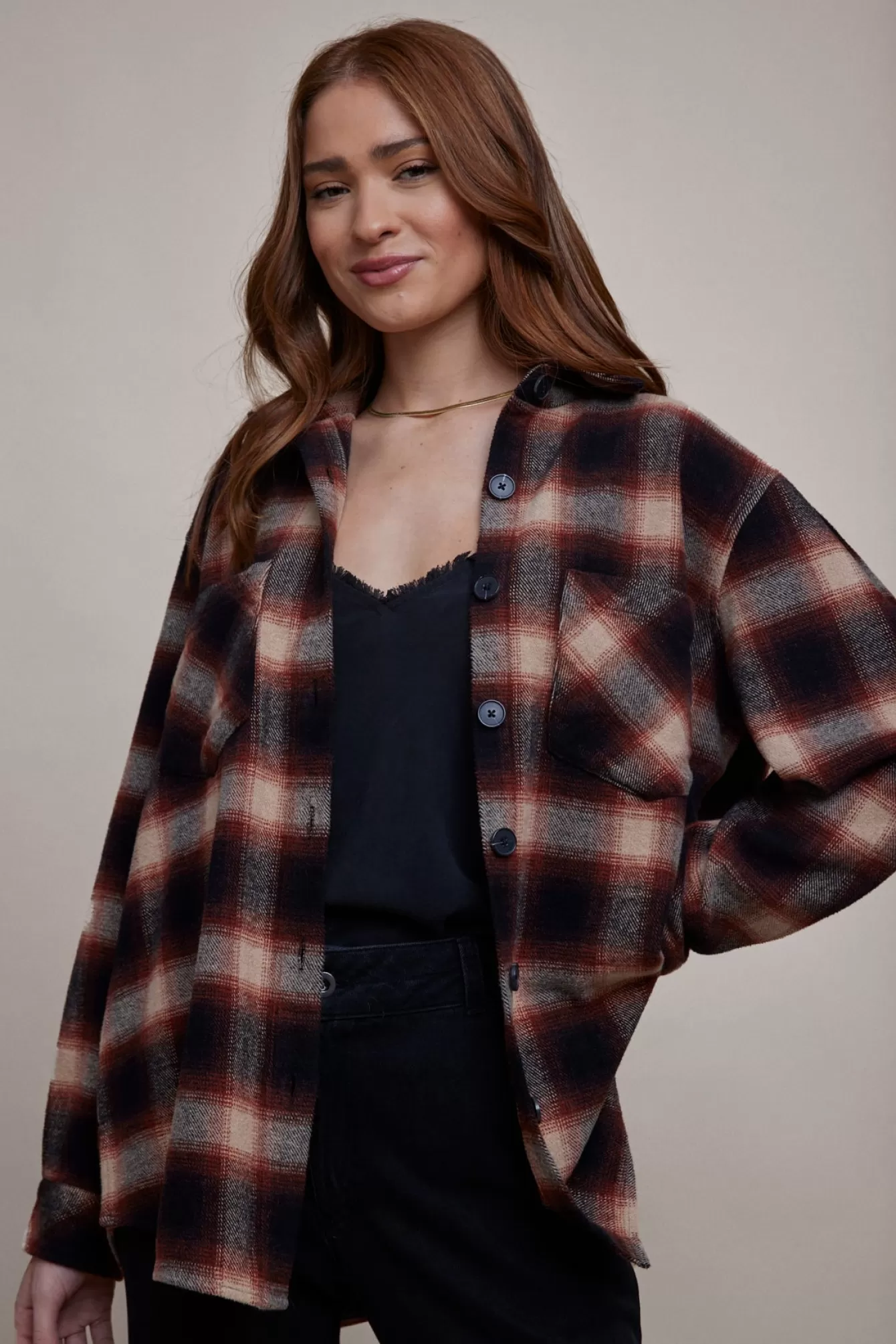 Bella Dahl Outerwear-Two Pocket Oversize Shacket - Heritage Red Plaid