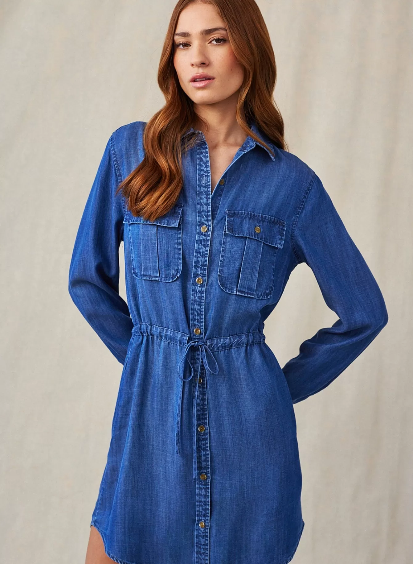 Bella Dahl Seasonal Essentials-Utility Pockets Mini Shirt Dress - Moonlit Haze Wash