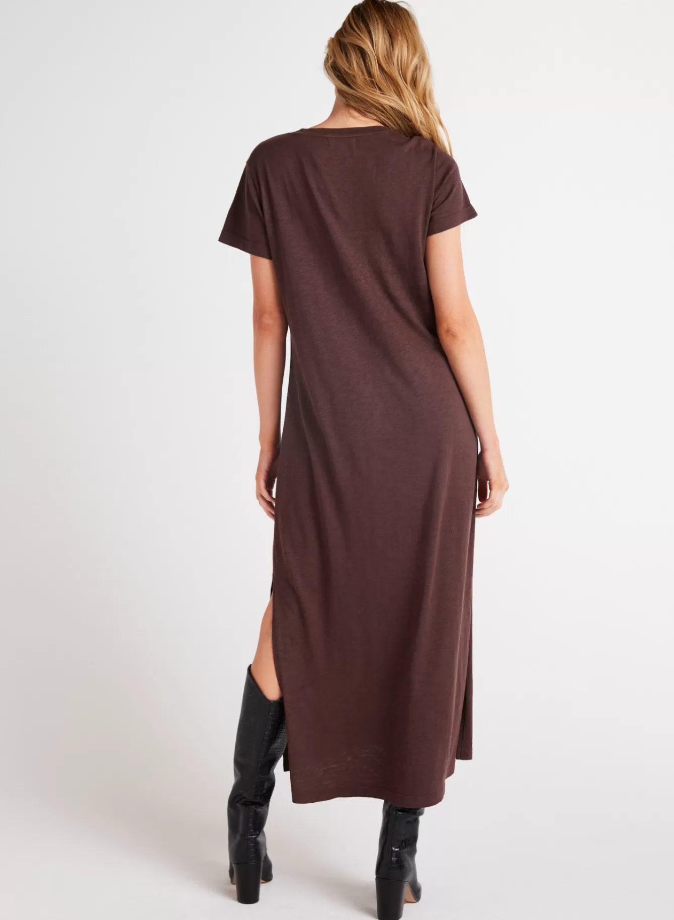 Bella Dahl Long Dresses-V-Neck Knit Maxi Dress - Chestnut Brown