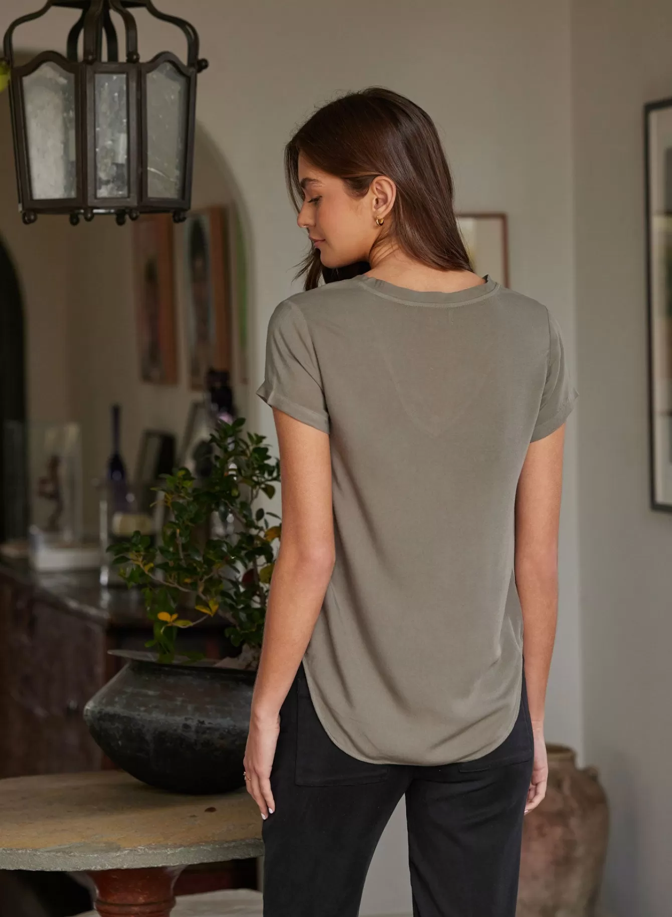 Bella Dahl Essentials Tops-V-Neck Tee - Soft Army