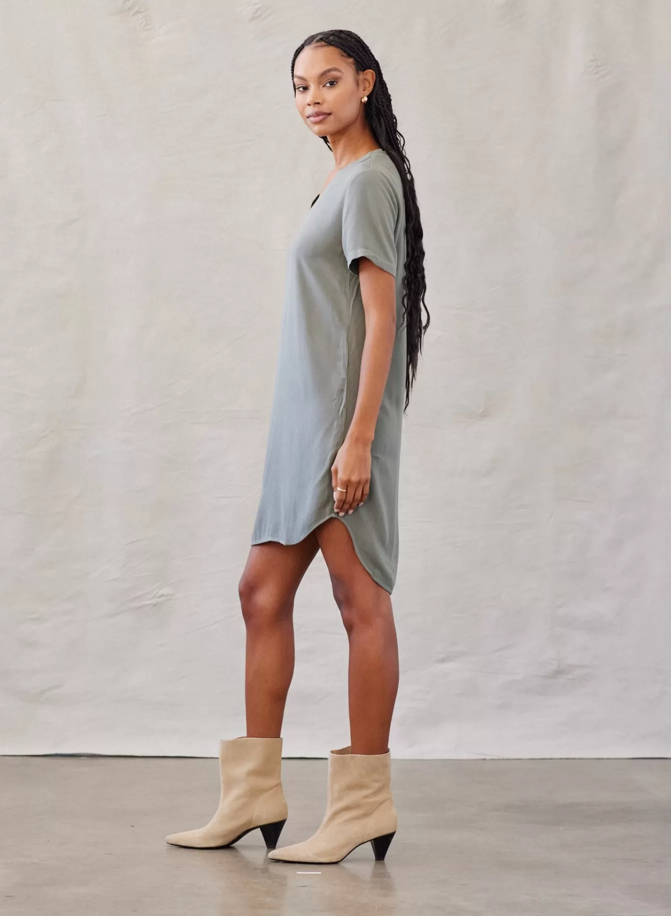 Bella Dahl Essentials Dresses-V-Neck Tee Dress - Soft Army