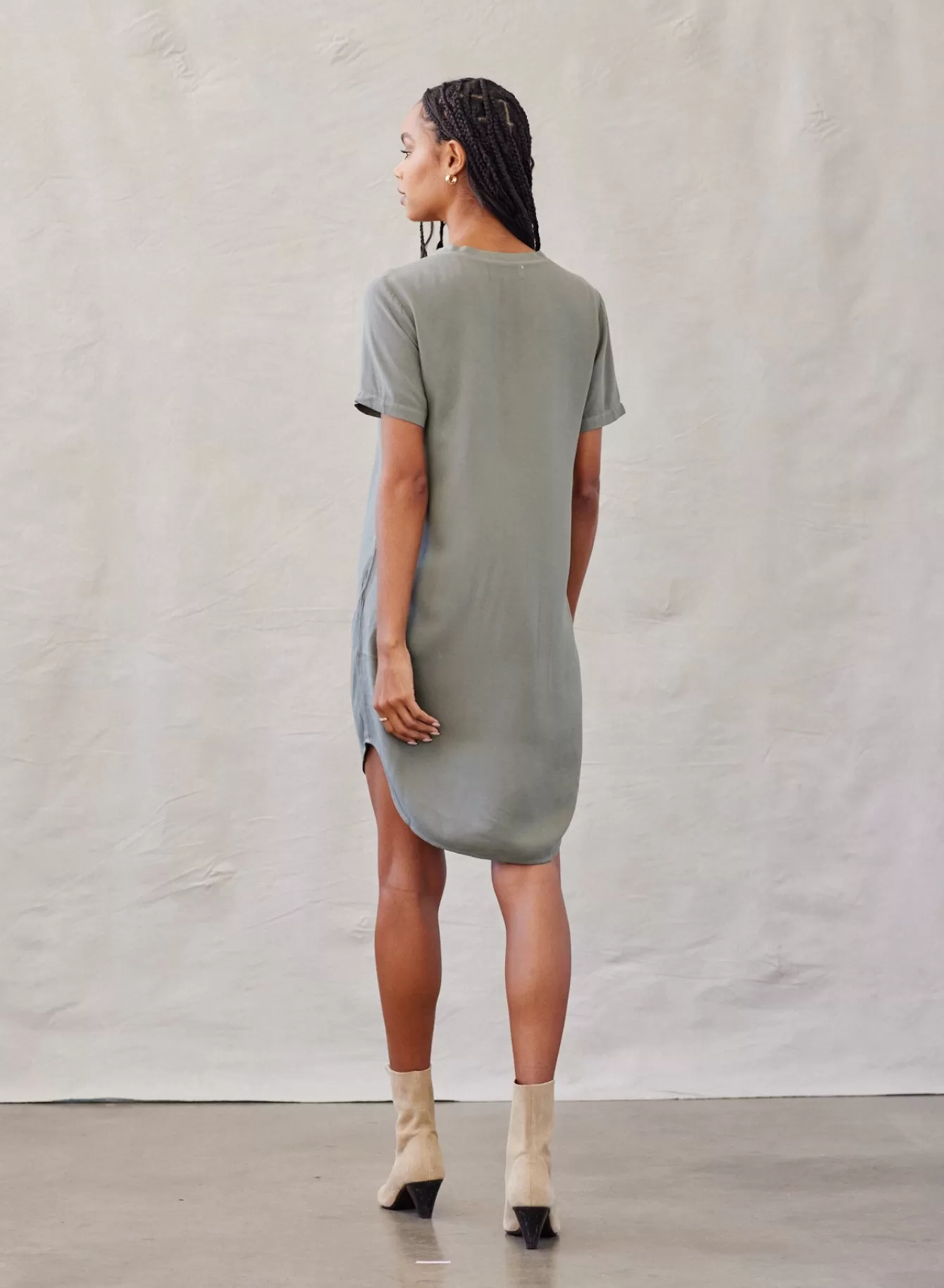 Bella Dahl Essentials Dresses-V-Neck Tee Dress - Soft Army