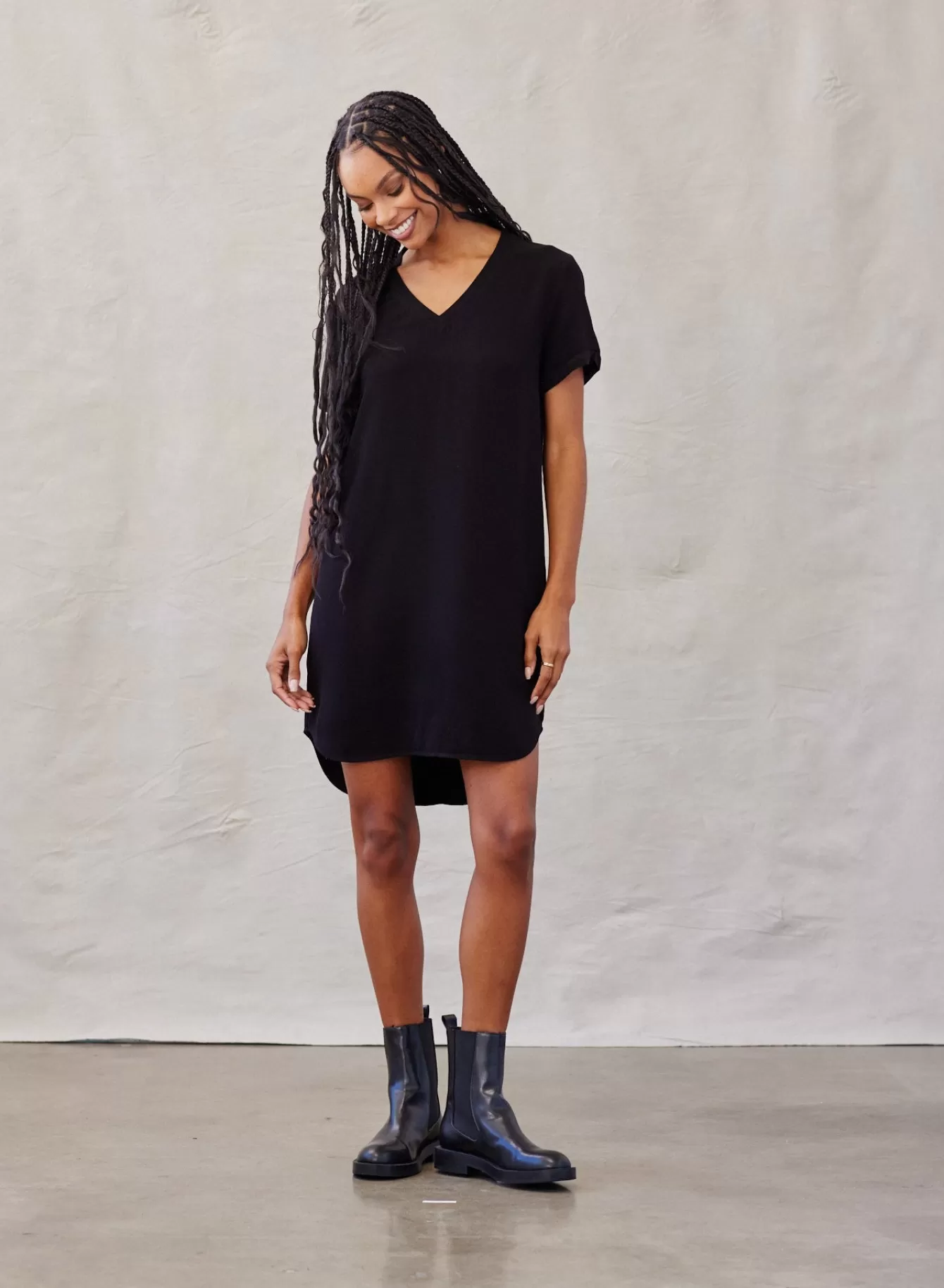 Bella Dahl Short Dresses-V-Neck  Tee Dress - Vintage Black