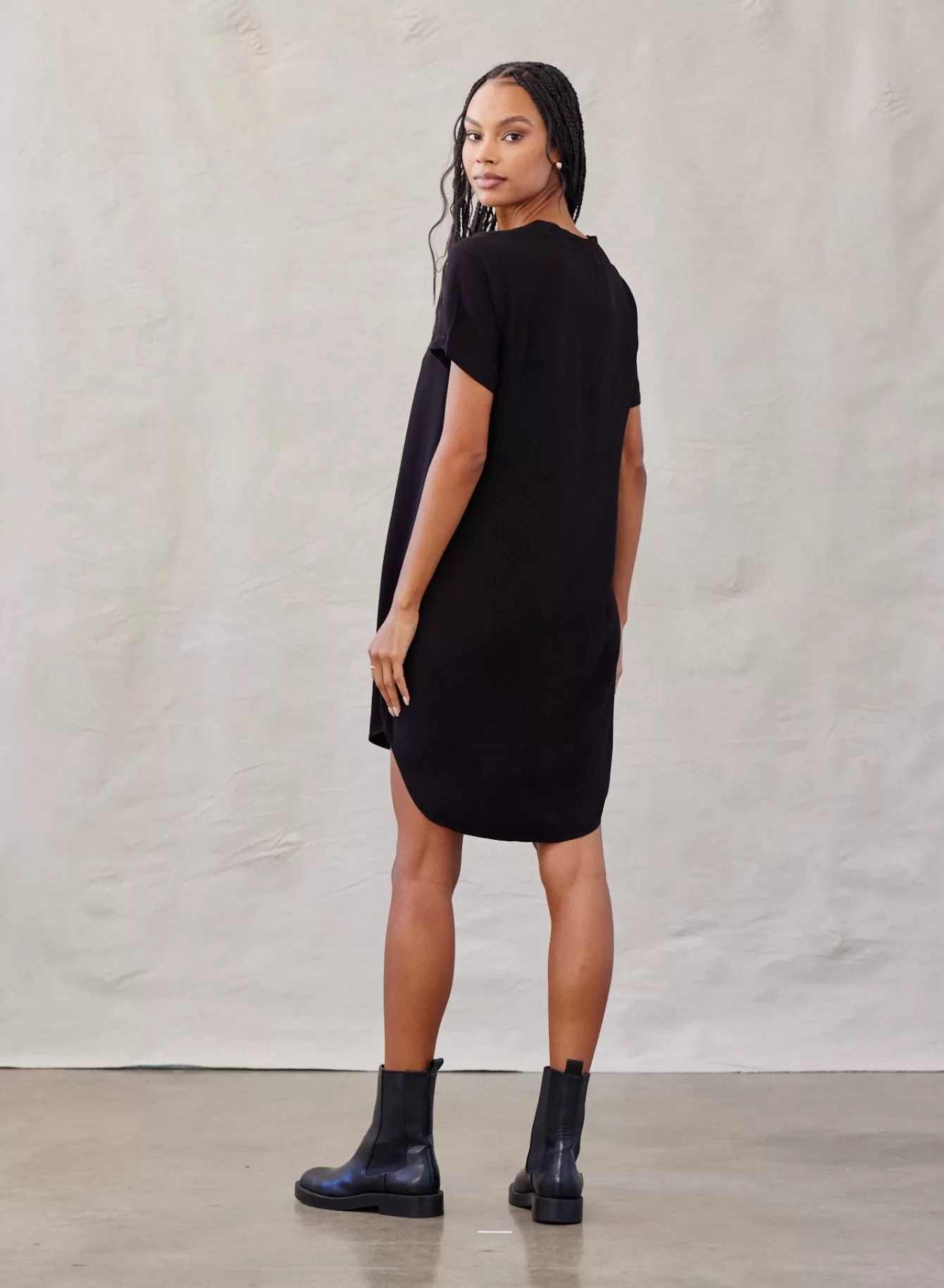 Bella Dahl Short Dresses-V-Neck  Tee Dress - Vintage Black