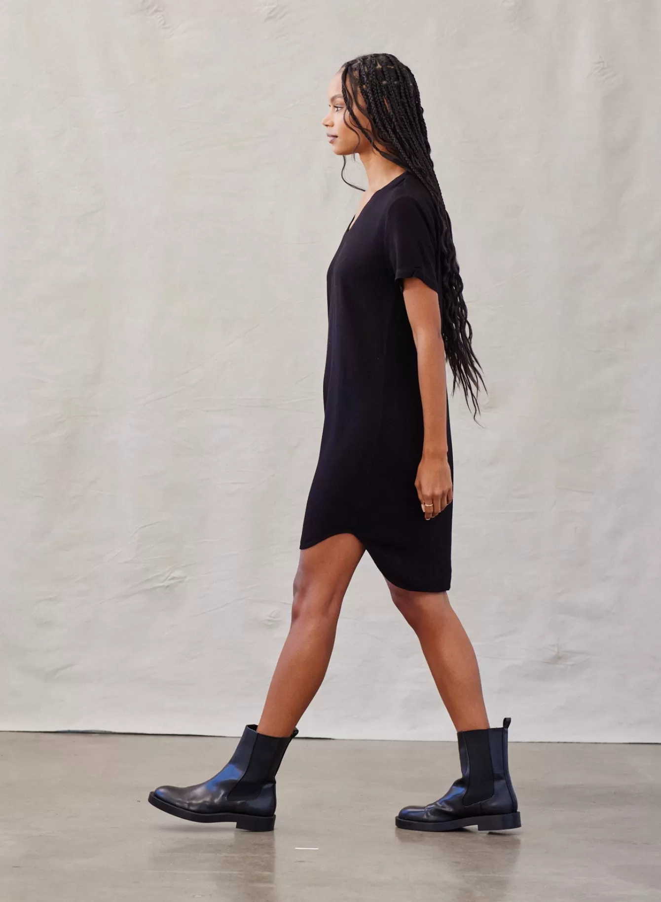 Bella Dahl Short Dresses-V-Neck  Tee Dress - Vintage Black