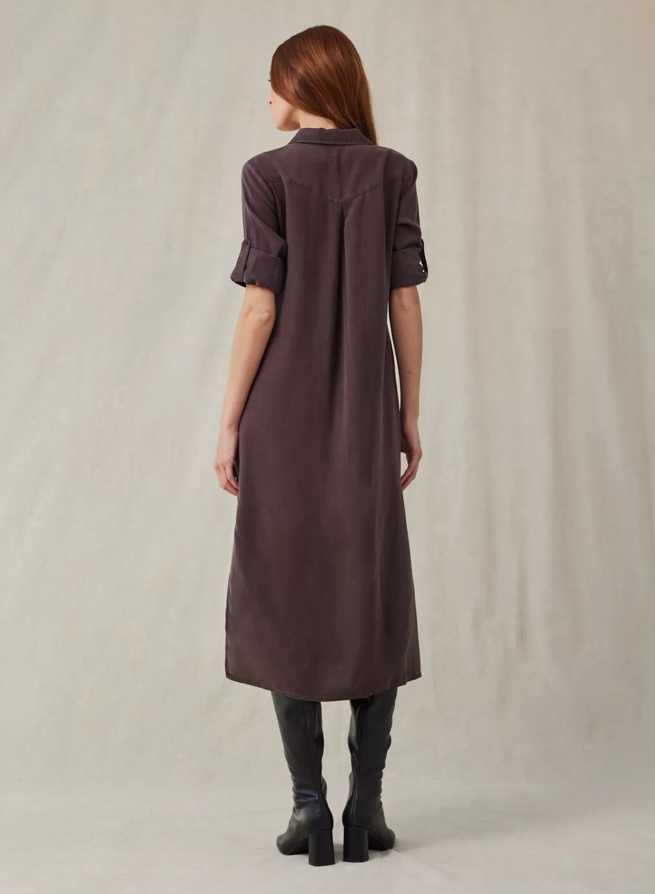 Bella Dahl Essentials Dresses-Western Yoke Duster Dress - Chestnut Brown