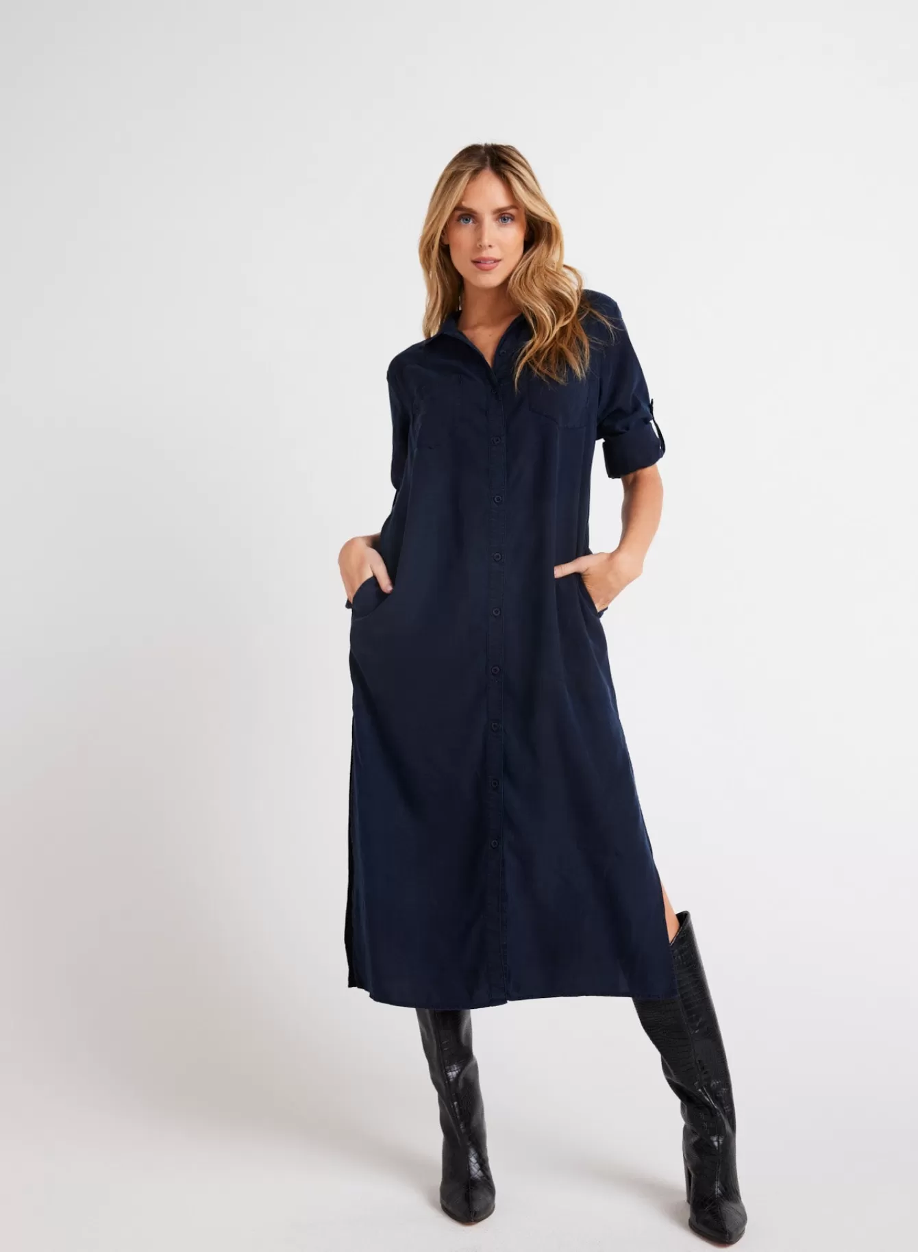 Bella Dahl Essentials Dresses-Western Yoke Duster Dress - Endless Sea