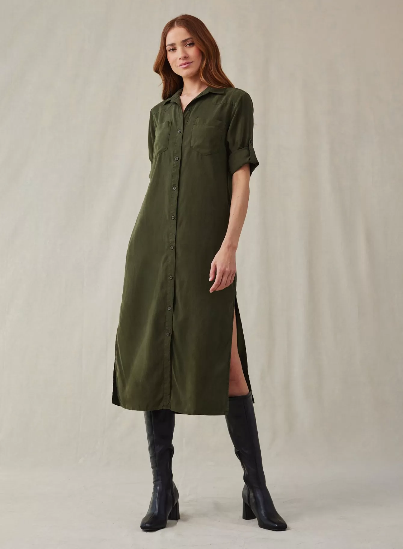 Bella Dahl Essentials Dresses-Western Yoke Duster Dress - Italian Herb