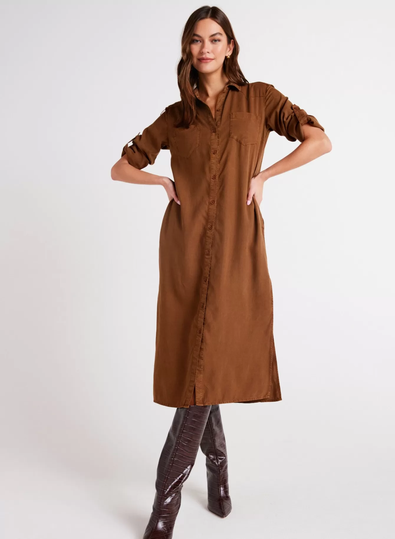 Bella Dahl Long Dresses-Western Yoke Duster Dress - Twilight Gold