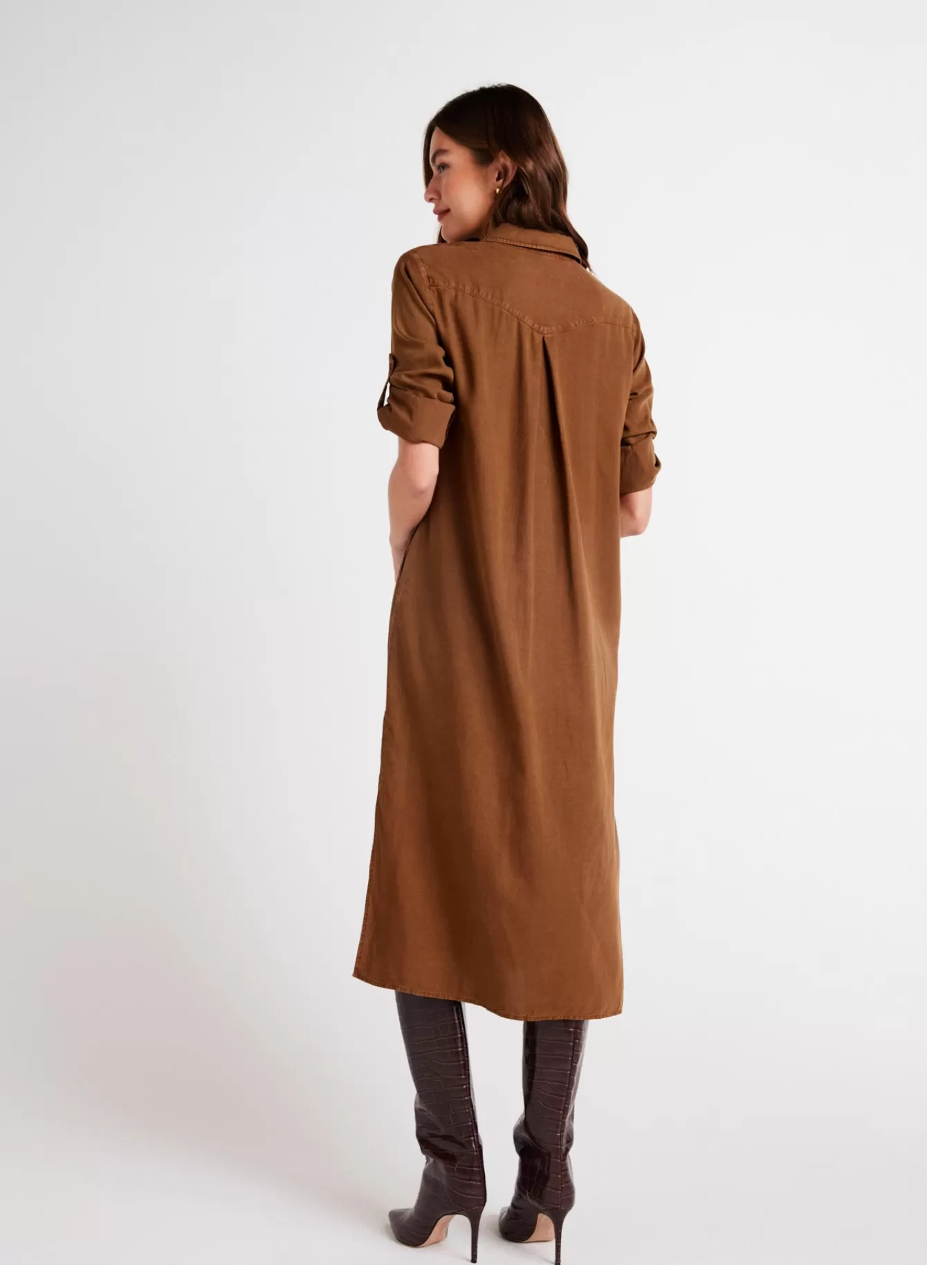 Bella Dahl Long Dresses-Western Yoke Duster Dress - Twilight Gold