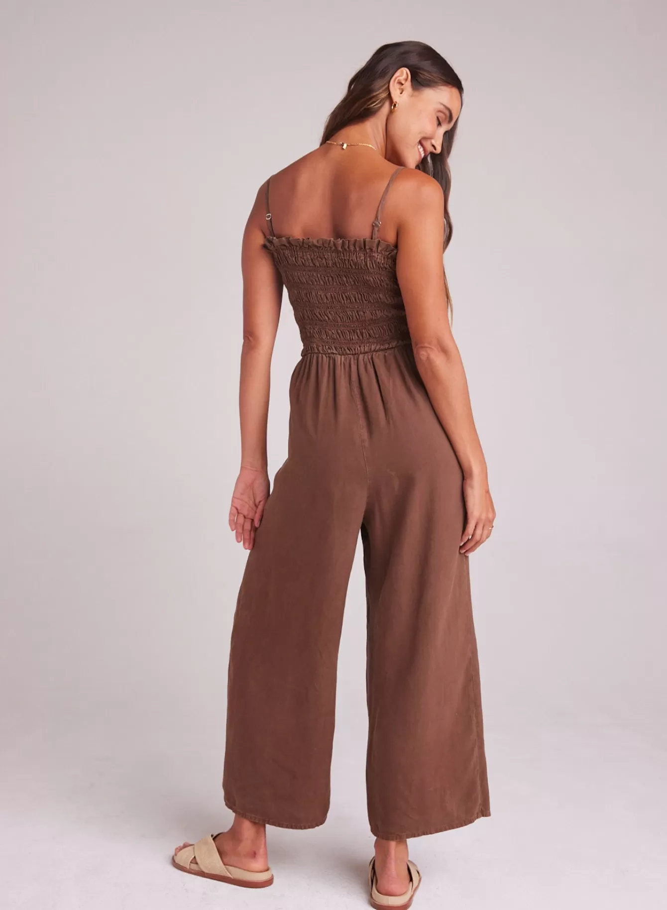 Bella Dahl Rompers & Jumpsuits-Wide Leg Smocked Ruffle Jumpsuit - Botanical Brown