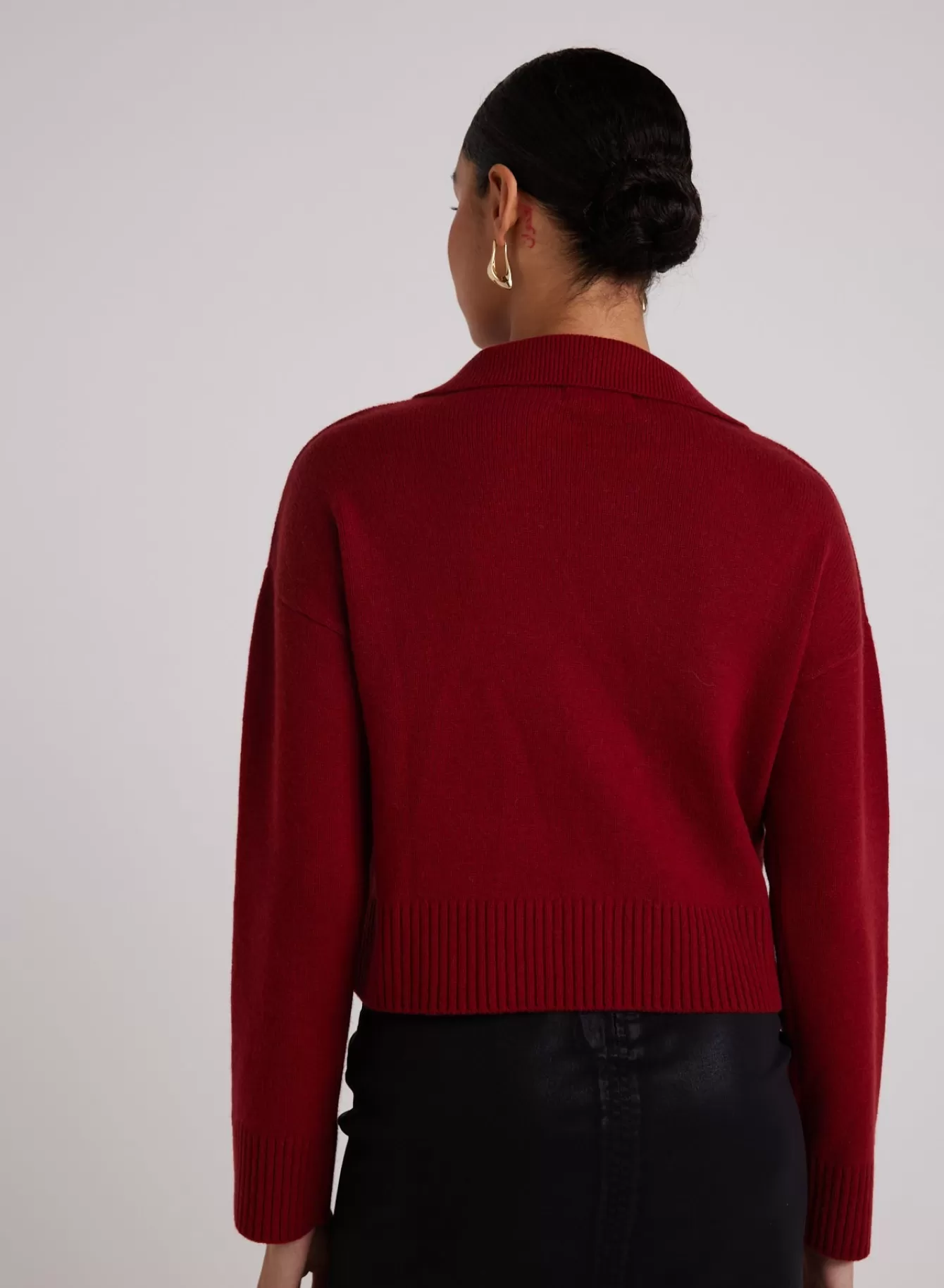 Bella Dahl Sweaters-Wool and Cashmere Blend Collared Sweater - Garnet Red